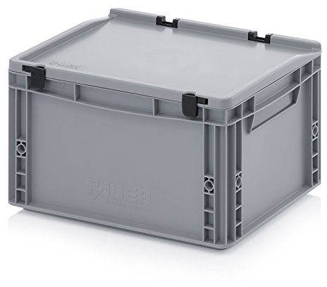 Auer Packaging Eurobehälter-Eurobox 40 x 30 x 23,5 cm mit Scharnierdeckel inkl. gratis Zollstock handliche Lagerbox mit Deckel Transportbox 40x30x23,5 Kunststoff Box Aufbewahrungsbox