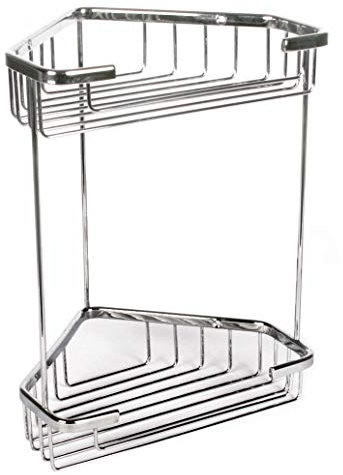 Tatay Estantería Ducha Esquina 2 Alturas Latón | Incluye Tornillos | Soporta 14 kg | Compatible Sistema Sin Taladro (Quick Fix) | Resiste Humedad | Fácil Drenaje | 17,5 x 17,5 x 26,5 cm - Modelo Krom