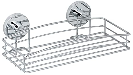 WENKO Vacuum-Loc® Wandablage, Duschablage im offenen Drahtkorb-Design aus verchromtem Metall für Bad und Gäste-WC, Wandablage zur Befestigung ohne bohren mit Vakuum-Befestigung, 26 x 7 x 15,3 cm