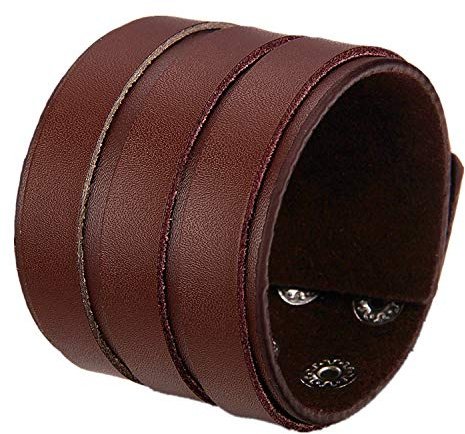 Flongo läderarmband för män stort brett läder äkta läder armband armband läderarmband manschett bälte svart brun silver punk rock biker motorcykelförare justerbar herr accessoarer, 22 centimeters