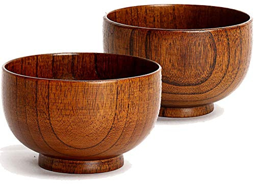 Cospring Handmade Wood Bowl, Mug, for Rice, Soup, Dip, Coffee, Tea, Decoration (2PCS Jujube Bowls, XL: 5.5 inch Dia by 3-1/8 inch High)