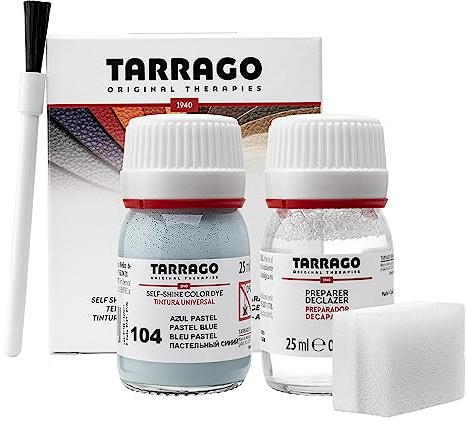 Tarrago | Self Shine Color Dye 25 ml | Teinture Auto-brillante pour Chaussures et Accessoires | Couvre les Éraflures et l'Usure des Chaussures (Bleu Pastel 104)