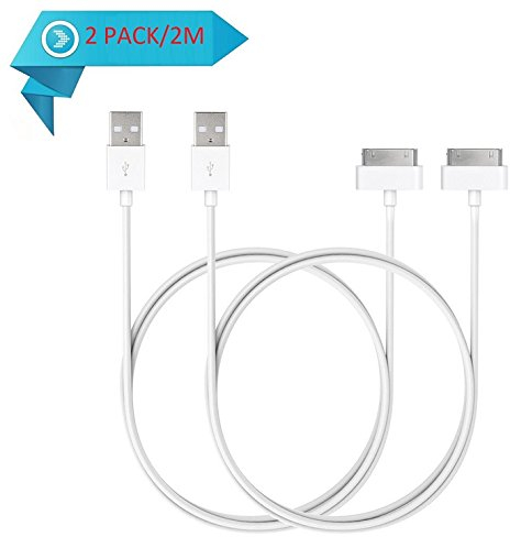 [2 Pack] Extra Long USB Cable for iPhone [ 4s, 4, 3Gs, 3G ] , iPad and iPod (nano, touch, Classic) - Sync & Charge - Compatible with All Models with old Dock connector - Length : 2M / 6.6ft