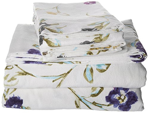 Tribeca Living Ultra-Soft Flannel Sheets King - 170-GSM Cotton, 4 Piece Deep Pocket Bed Sheet Set in Floral Garden Multicolored Print