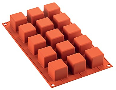 silikomart | SF105 Moule en Silicone pour monoportions CUBE, antiadhésif, 15 cubes, paquet de 1 Moule à gâteau, 35 x 35 mm, h 35 mm, Made in Italy, Rouge Brique