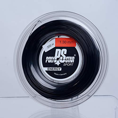 POLY STAR Damen, Herren, Mädchen, Jungen Energy Tennissaiten, Black, 200m Rolle 1,30mm