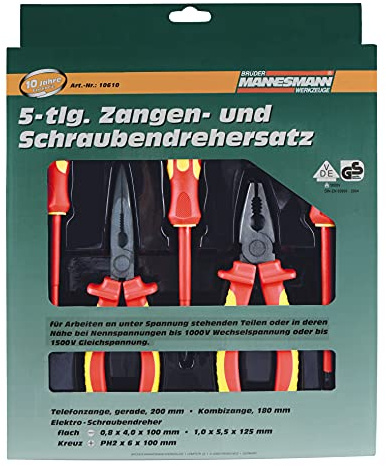 Brüder Mannesmann Werkzeug 5-tlg. VDE-Zangen- und Schraubendrehersatz, M10610