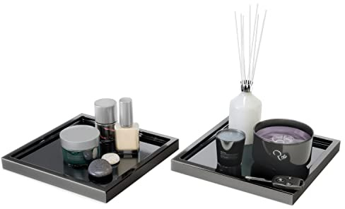Vladon Dekoschale Maya, Made in Germany, moderne Dekorationsschale eckig, Schwarz Hochglanz, 2er-Set (20 x 1,8 x 20 cm)
