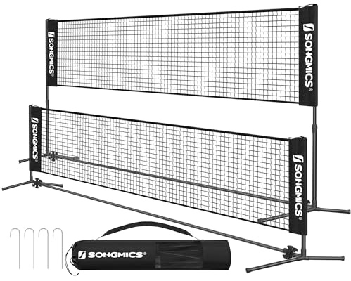 SONGMICS Badminton-Netz, 4 m, Volleyballnetz, höhenverstellbare Stangen, tragbares Set für Tennis, Beach-Volleyball, für Garten, Park, Outdoor, Schwarz SYQ400H