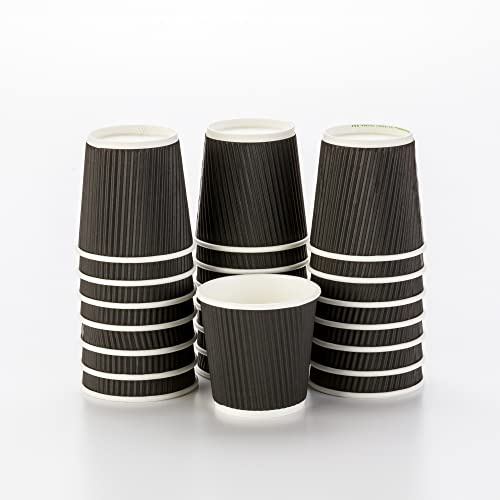 Restaurantware Black Ripple Wall Cups 25 Count 4 Ounce Paper Non-Slip Grip Insulated Coffee Cups Leakproof Hot Beverage Cups Compact Disposable Espresso Cups Black