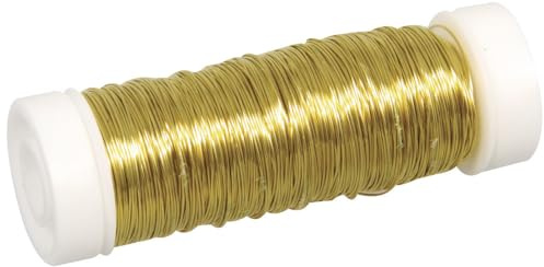 Rayher 2405506 Schmuck-Häkeldraht, gold, 0,30 mm ø, Spule 50 m, Schmuckdraht, Messingdraht, zum Basteln von Schmuck und Edelsteinbäumchen