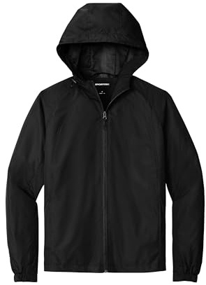 SPORT-TEK Unisex Hooded Raglan Jacket | Lightweight Rain Jacket for Men & Women, Zip Up Windbreaker