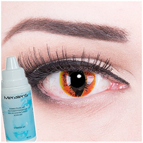 Farbige rote orange braune Crazy Fun Kontaktlinsen crazy contact lenses Manticor 1 Paar perfekt zu Fasching und Halloween. Mit gratis Linsenbehälter + 60ml Pflegemittel