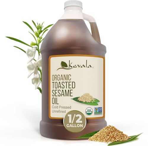Kevala Organic Toasted Sesame Oil – Cold-Pressed, Unrefined, Pure Sesame Seed Oil for Cooking, Marinades, and Dressings; USDA Organic, Kosher, Non-GMO Certified – Vegetable Oil Alternative – 64 Fl Oz | 1-Pack