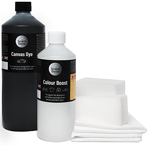 Scratch Doctor Canvas Dye Kit Restore Faded Colour on Convertible Car, Boat Roof, Awning & Soft Top (Black, 500ml)