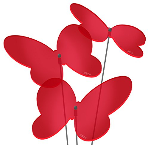 SUNPLAY Sonnenfänger Schmetterlinge Marie in ROT, 3 Stück zu je 20 cm Durchmesser im Set + 70 cm Schwingstäbe