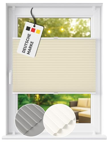 Rapid Teck Plissee ohne Bohren - Plissee lichtdurchlässig 60cm x 130cm Beige als Sicht- und Sonnenschutz - Klemmfix Fenster Plissees innen ohne Bohren – einfache Montage inkl. Zubehör