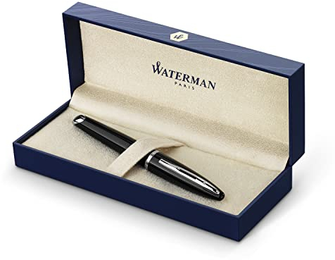 Waterman Carène Black Sea Füller | hochglänzend Schwarz mit Palladiumzierteilen | Füllfederhalter mit mittlerer Feder | blaue Tinte | Geschenkbox