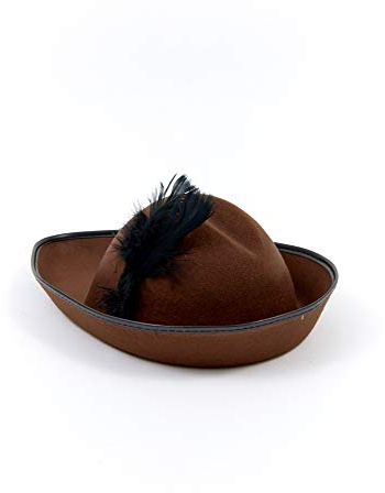 Funny Fashion - Chapeau Robin des Bois Plat avec Plume Brun Chapeaux, Masques et Accessoires de Fête (e62426)