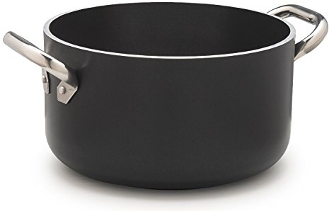 Pentole Agnelli ALSA2104SSPI28 Alblack Casseruola Alta in Alluminio, Spessore 5 mm, Fondo Induzione da 10 mm, con 2 Manici in Acciaio Inossidabile, 28 cm, Nero