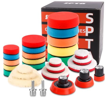 SPTA 29pcs Drill Buffing Pad Detail Polishing Pad Mix Size Kit with 5/8-11 Thread Backing pad & Adapters for Car Sanding, Polishing, Waxing (29Pcs Mini Polishing Pad Set2)