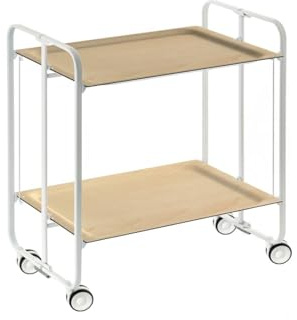 Mesa plegable con ruedas, chasis blanco, madera, Haya, talla única