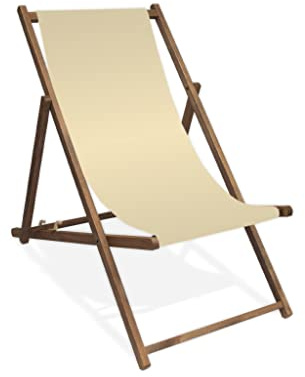MultiBrands Liegestuhl, Holz, Naturweiß ohne Armlehne mit dunkelbrauner Lasur, klappbar