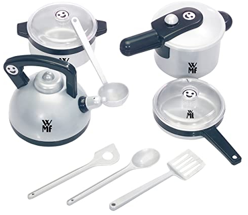 Theo Klein 9430 WMF Topf- und Küchengeräteset | 9-teiliges Set im edlen WMF-Design | Mit Kochgeschirr und Kochbesteck | Verpackungsmaße: 29,7 cm x 14,75 cm x 24 cm | Spielzeug für Kinder ab 3 Jahren