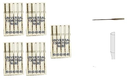 Telliswelt Nähmaschinennadeln Universal 130/705, Stärke 80, 25 Stück (5x5) | Nähmaschinennadeln Universal: für Baumwolle, Leinen und Mischgewebe. Passt für die meisten Haushaltsnähmaschinen (130/705).