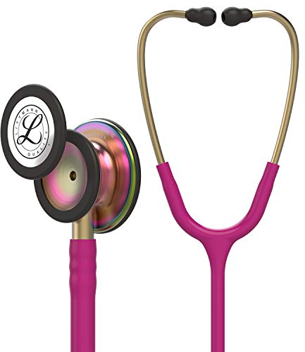 3M Littmann Classic III Stethoskop zur Überwachung, 5806, regenbogenfarbenes Bruststück, himbeerroter Schlauch, 69 cm