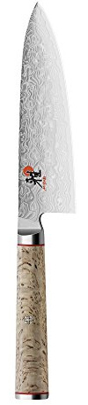 Miyabi Birchwood SG2 - Coltello da chef giapponese, 15,2 cm, progettato per mani più piccole, sensazione più leggera, coltello da cuoco, manico in betulla careliana, motivo damascato a 100 strati
