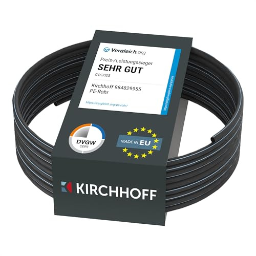 Kirchhoff Wasserleitung für Gartenbewässerung 32 mm x 25 m | PE Rohr für Sprinklersystem | Verlegerohr HDPE | DVGW | Trinkwasserleitung | Made in EU | PE Rohr für Sprinklersystem, Verlegerohr HDPE, Trinkwasserleitung, Made in EU