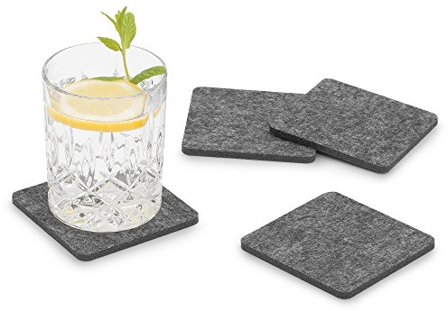 FILU Filzuntersetzer eckig 8er Pack (Farbe wählbar) dunkelgrau - Untersetzer aus Filz für Tisch und Bar als Glasuntersetzer/Getränkeuntersetzer für Glas und Gläser rechteckig viereckig