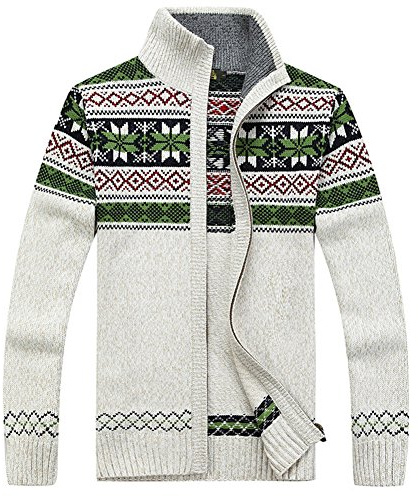 Casual Men's Thick Knitted Zipper Cardigan Sweater with Pattern - -