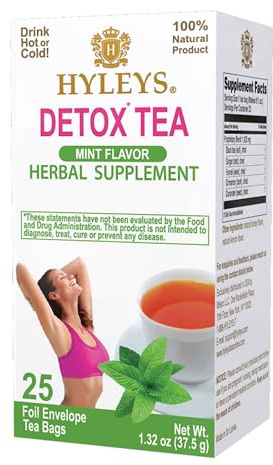 Hyleys Detox Tea for Cleanse - Green Tea with Mint, Ginger & Fennel - Supports Digestion & Detox - 25 Tea Bags (1 Pack)