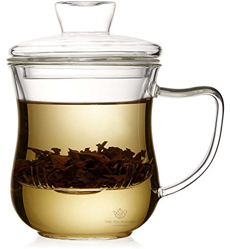 The Tea Makers of London Glass Cup with Glass Strainer and Lid for Loose Leaf Teas - 300ml