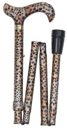 Design-Faltstock Leopard, Derbygriff stabiles ABS, Stock Leichtmetall mit tollem Wildkatzen-Muster, höhenverstellbar, faltbar, Gummipuffer.