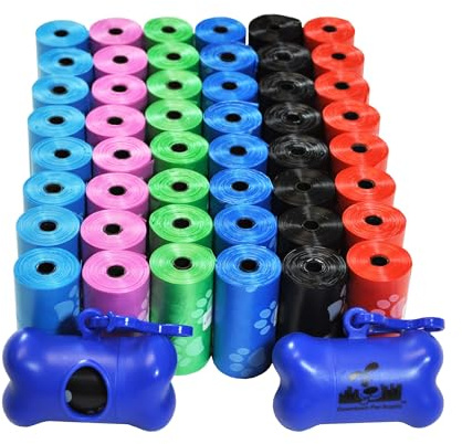 Downtown Pet Supply Poop Bags for Dogs with Dispenser, 1000 Count - Leak-Proof Dog Waste Bags and Bone-Shaped Dog Poop Bags Holder for Leash - Rainbow with Paw Prints, 12.5 x 8.5