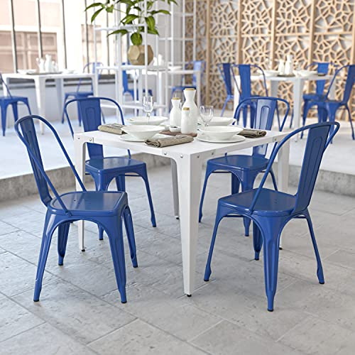 Flash Furniture Stapelbarer Stuhl aus Metall, für drinnen und draußen, Kunststoff, Kunststoff, Blau, 4 Stück