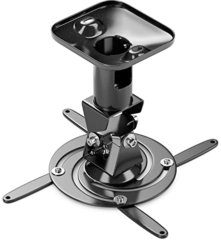 deleyCON Universal Beamer Supporto per Proiettore a Soffitto +-25° Inclinabile 360° Orientabile Resistente Fino a 15kg Supporto a Soffitto 215mm - Nero