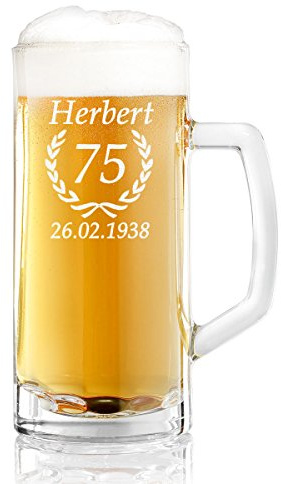 polar-effekt Bierglas Personalisiert Gravur - Bierkrug mit Name, Jahr und Geburtsdatum - Bierseidel 500ml Geschenkidee zum Geburtstag - Geburtstagsgeschenk Bierkenner 2.0 - Motiv Ährenkranz