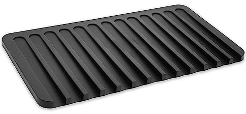 Talented Kitchen Self-Draining Silicone Dish Drying Mat - Slanted Drainboard - Compact Silicone Draining Mat for Narrow Counters - Odor-Resistant Drainage Pad for Easy Cleaning - 15 x 8 in, Black