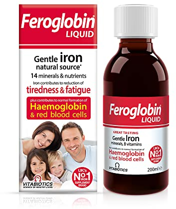 Feroglobin Vitabiotics Gentle Iron and Nutrient Liquid, Reduce Tiredness & Fatigue Maintain Health, 200 ml