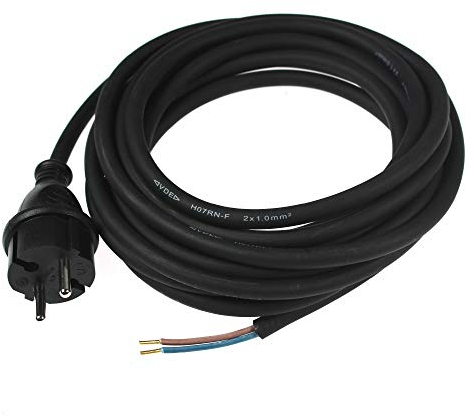 as - Schwabe Cordon d'Alimentation en Caoutchouc 5 m Secteur 230V / 16A, H07RNF 2x1,5 Fiche 2PT+T avec Câble Électrique Dénudé avec Embouts 3 m IP44 | 70558