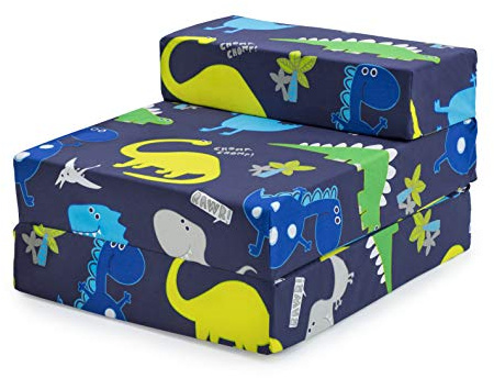 Ready Steady Bed Children Kids Fold Out Sleepover Z Bed Sofa | Toddler Single Folding Chair | Great for Playroom Bedroom Living Room | Lightweight & Comfy (Dinosaurs)