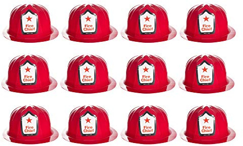 Windy City Novelties 12 Pack Red Fire Chief Plastic Helmets – Party Dress-Up Hats for Events & Giveaways