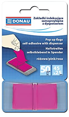DONAU 7558001PL-13 Index Tabs Sticker Lesezeichen Haftstreifen/Mini-Haftmarker aus 60 μm PP-Folie/ 12x45mm, 1x50 Stück/ Textmarker-Streifen Beschreibbare/ Farbe: Rosa