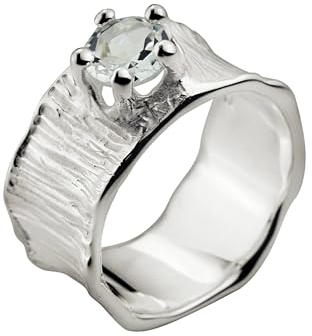 SILBERMOOS Damen Ring Bandring mit weißem Topas Lotusblatt-Struktur Weisstopas 925 Sterling Silber, Größe:62
