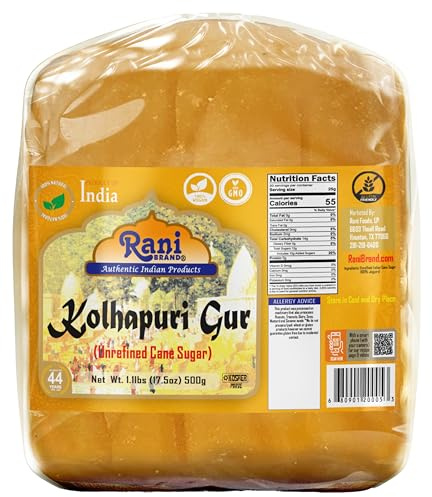 Rani Kolhapuri Gur (Jaggery) 17.5oz (1.1lbs) 500g ~ Unrefined Cane Sugar, No Color added, Gluten Friendly | Vegan | NON-GMO | Kosher | No Salt or fillers