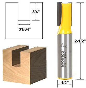 Yonico 14922 - Undersized Plywood Straight Dado Router Bit, Cutting Diameter: 31/64, Cutting Length: 3/4 - 1/2 Shank